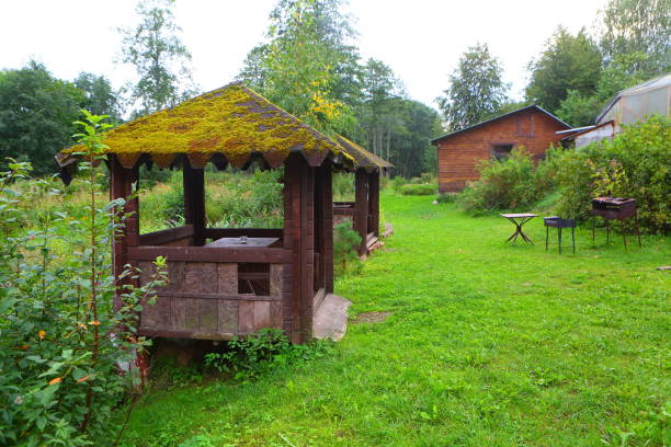 istock Wooden arbor near the pond 1031059934