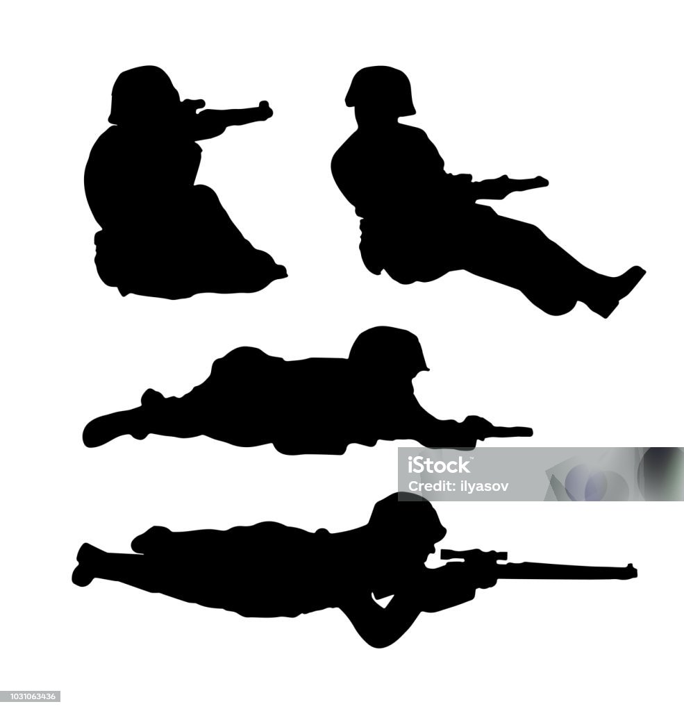 German sniper. Soldiers silhouettes set Army Soldier stock vector