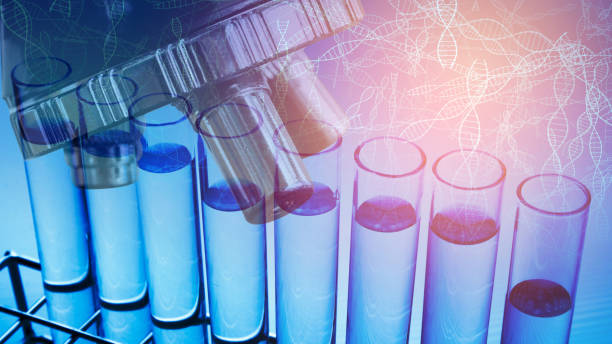 istock Digital Composite Image Of Test Tubes And Microscope Over Dna Strands 1031067174