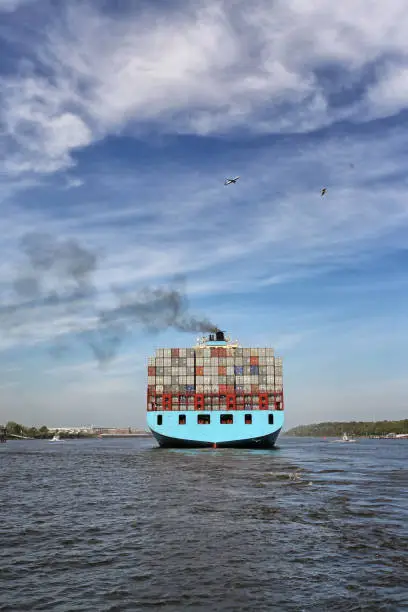 Containership on river elbe