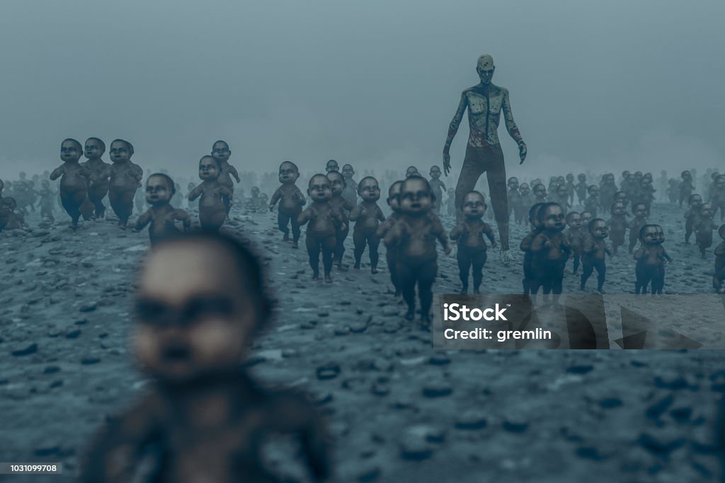 Master zombie with walking dead zombie children Master zombie with walking dead zombie children. Child Stock Photo