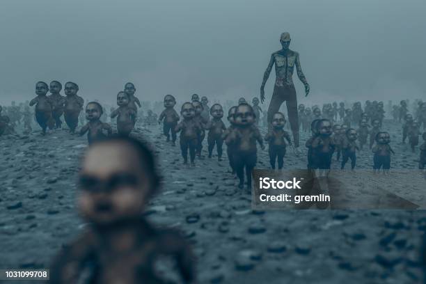 Master Zombie With Walking Dead Zombie Children Stock Photo - Download Image Now - Child, Running, Baby - Human Age