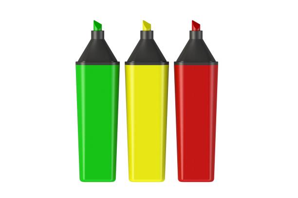 istock Three colored markers on a white background. light from felt-tip pens. Isolate on white background. 3d render of the marker model. 1031102560