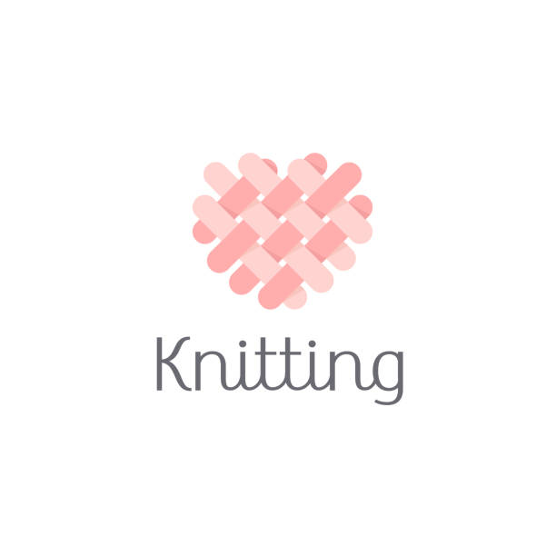 векторный дизайн символа для вязания магазина - wool knitting heart shape thread stock illustrations