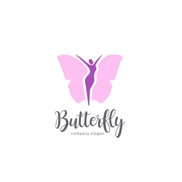 벡터 디자인 요소입니다. 나비 기호 - women butterfly creativity flying stock illustrations