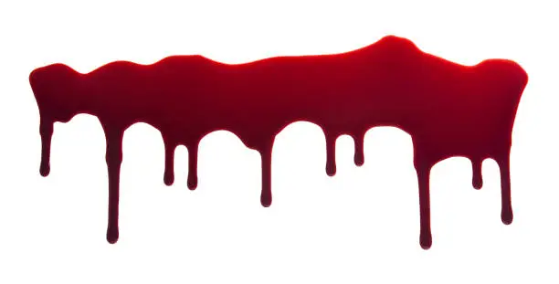 Photo of Blood Dripping Down on White Background