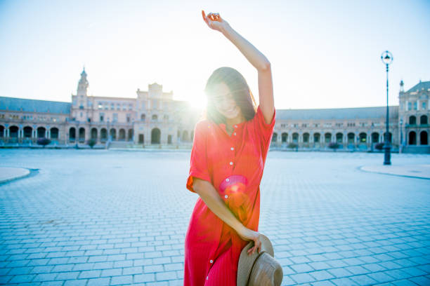 Woman dancing. Elegant woman dancing in front of Plaza de Espana, Sevilla spanish culture photos stock pictures, royalty-free photos & images