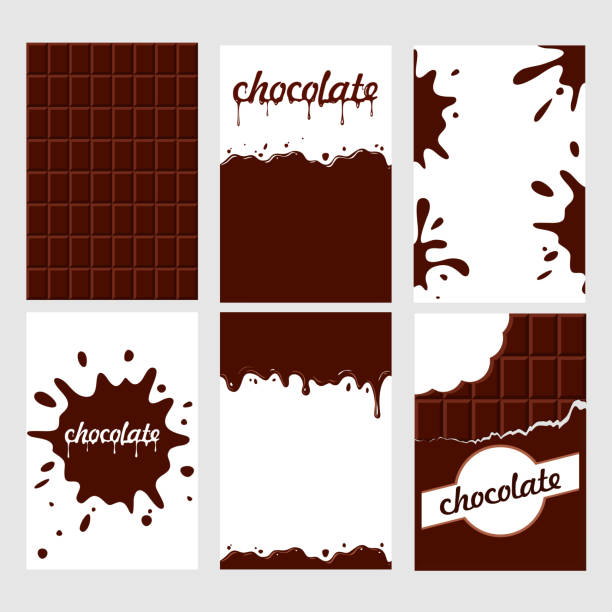 parlak gıda kart dizisini. çikolata ve choco sır. dikişsiz desen, arka plan, kart, poster. - çikolatalı bar illüstrasyonlar stock illustrations