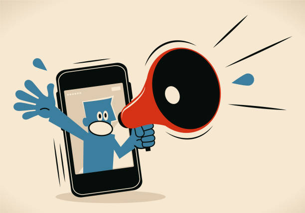 illustrations, cliparts, dessins animés et icônes de hommes bleus du téléphone intelligent, criant avec mégaphone - arguing conflict displeased business