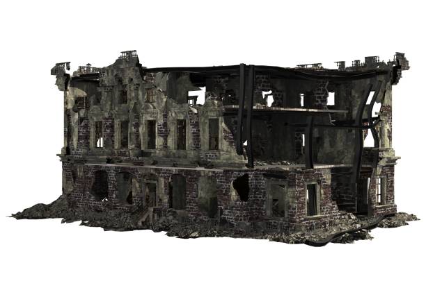 istock Ruined Building Isolated On White 3D Illustration 1031172734