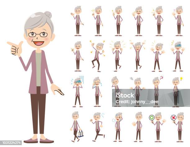 Female Charactor Set Various Poses And Emotions Stock Illustration - Download Image Now - Senior Adult, Icon Set, Characters