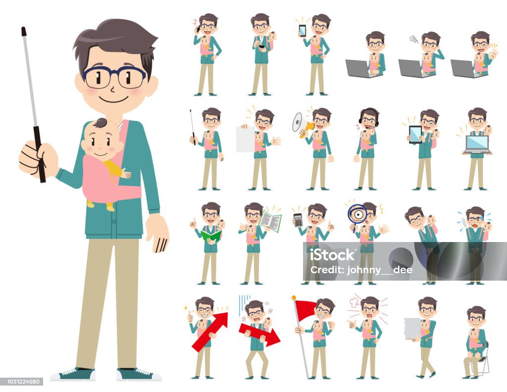 male charactor set. Presenting in various action. It is a character set of a man. There are gestures and poses mainly explained. It's vector art so it's easy to edit. Baby - Human Age stock vector