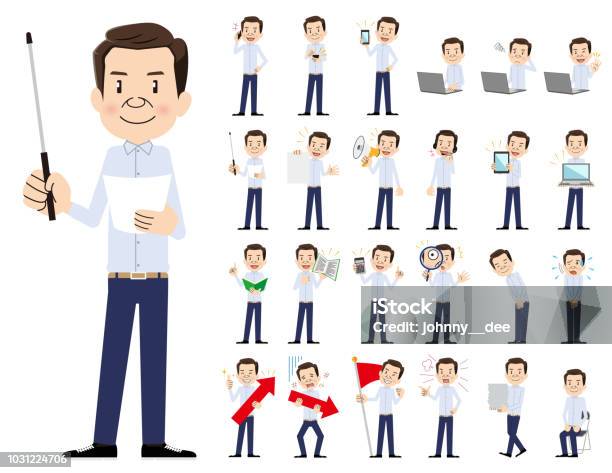 Male Charactor Set Presenting In Various Action Stock Illustration - Download Image Now - Adult, Adults Only, Anger