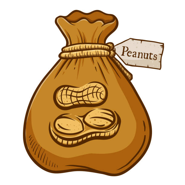 illustrazioni stock, clip art, cartoni animati e icone di tendenza di borsa marrone piena di arachidi - peanut bag nut sack