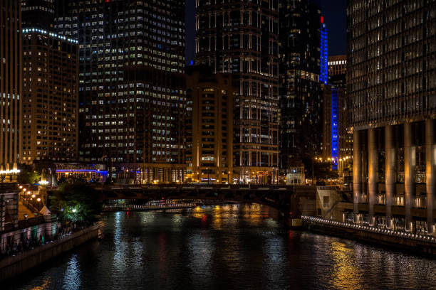 Chicago downtown at night stock photo