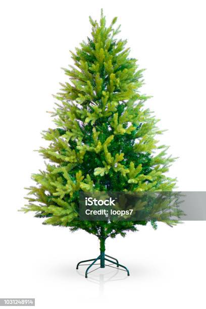 Christmas Tree Isolated On White Stock Photo - Download Image Now - Artificial, Christmas Tree, Fir Tree