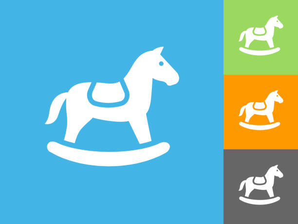 stockillustraties, clipart, cartoons en iconen met paard rocker platte pictogram op blauwe achtergrond - hobbelpaard