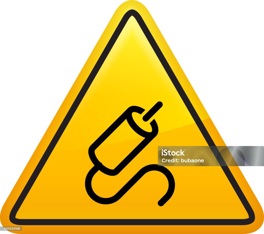 Coaxial Cable Plug Icon Coaxial Cable Plug Icon. The icon is black and is placed on a triangular yellow vector sticker. The button has a sight glow and the background is white. The composition is simple and elegant. The vector icon is the most prominent part if this illustration. The yellow and black contrast is a good representation for alert, warning and notice signs. The triangular shape is common for use in various warning signs. Black Color stock vector