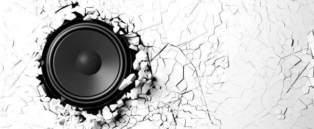 White wall breaks from the sound of a loudspeaker. 3d illustration