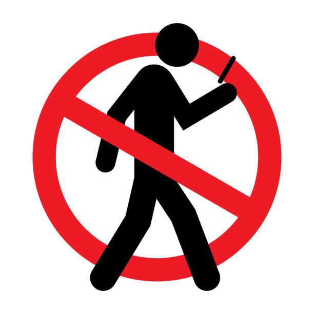 ilustrações de stock, clip art, desenhos animados e ícones de no texting while walking allowed vector - smart phone mobility computer icon concepts