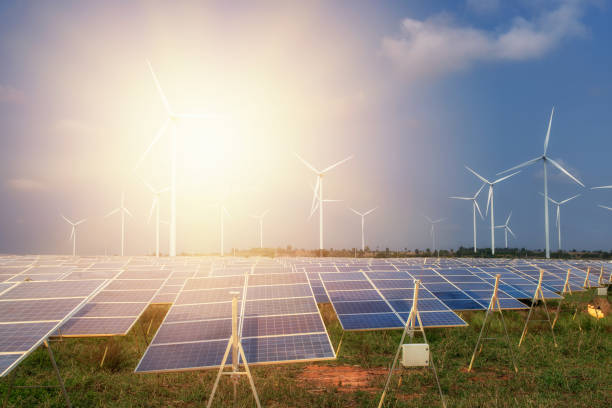istock Beautiful sunset over  Solar energy at Solar panels 1031269496