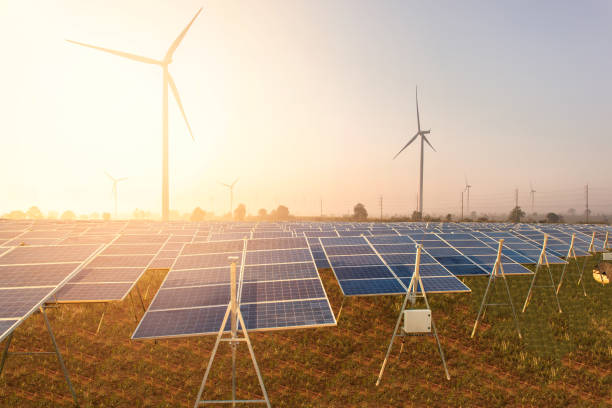istock Beautiful sunset over  Solar energy at Solar panels 1031269738