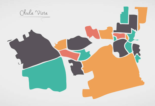 istock Chula Vista California Map with neighborhoods and modern round shapes 1031285464