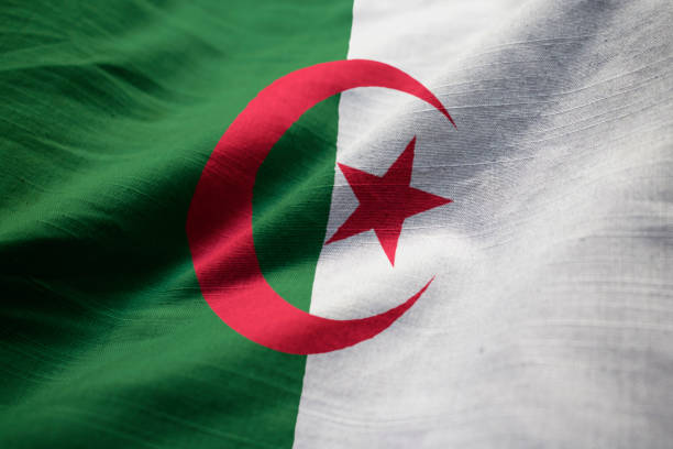 istock Closeup of Ruffled Algeria Flag 1031306988