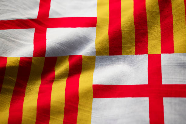 istock Closeup of Ruffled Barcelona Flag 1031307478