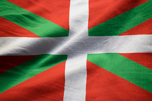 Closeup of Ruffled Basque Country Flag, Basque Country Flag Blowing in Wind