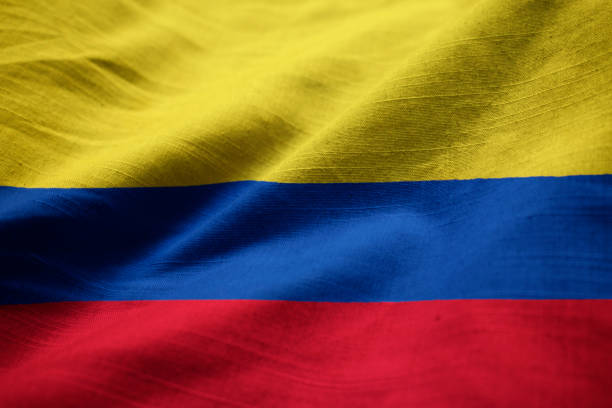 Closeup of Ruffled Colombia Flag Closeup of Ruffled Colombia Flag, Colombia Flag Blowing in Wind country geographic area photos stock pictures, royalty-free photos & images