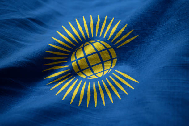 Closeup of Ruffled Commonwealth Flag, Commonwealth Flag Blowing in Wind