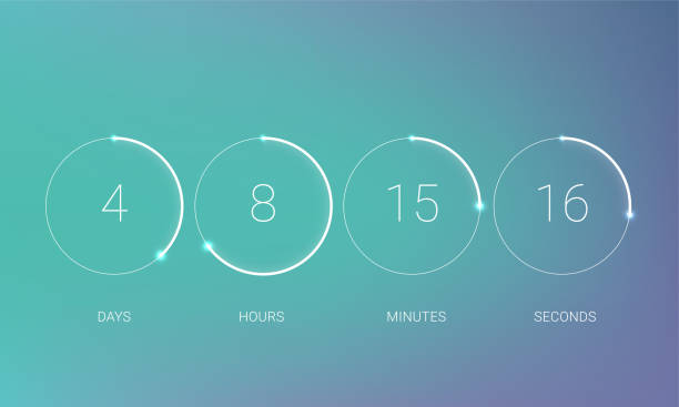 illustrations, cliparts, dessins animés et icônes de interface utilisateur horloge compteur à rebours. vecteur numérique à rebours conseil de cercle en cercle temps tarte suivant le diagramme. tableau de bord des jour, heure, minutes et secondes pour la conception de pages web événement prochain modèle - digital timer