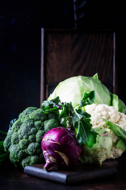 istock Different kinds of cabbage such as white cabbage, cauliflower, broccoli, kohlrabi 1031321842