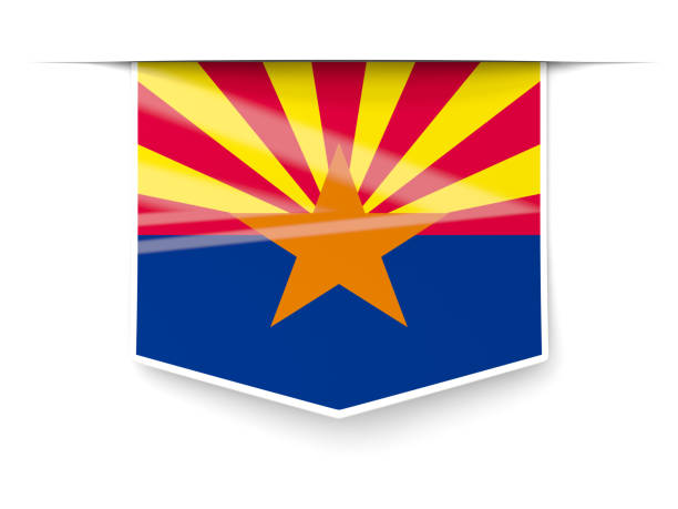 istock arizona state flag square label with shadow. United states local flags 1031329980