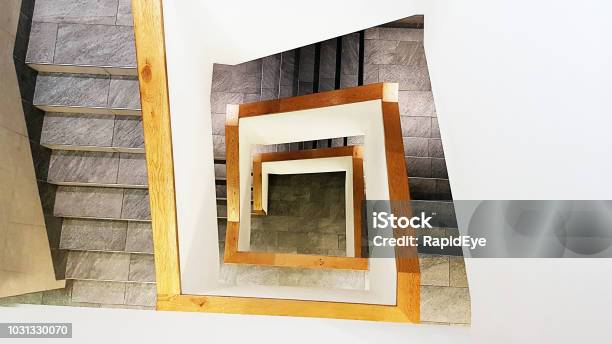 Abstract View Down Angular Stone Staircase Stock Photo - Download Image Now - Abstract, Architecture, Angle
