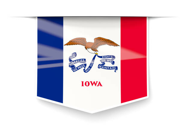 iowa state flag square label with shadow. United states local flags iowa state flag square label with shadow. United states local flags. 3D illustration iowa flag stock pictures, royalty-free photos & images