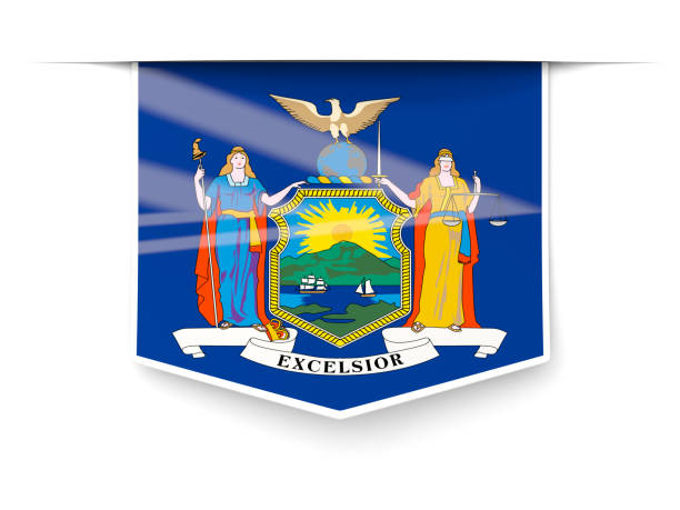 istock new york state flag square label with shadow. United states local flags 1031333416