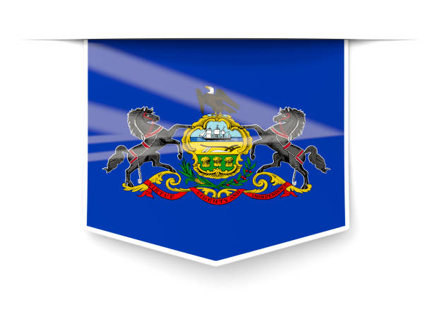 istock pennsylvania state flag square label with shadow. United states local flags 1031333742
