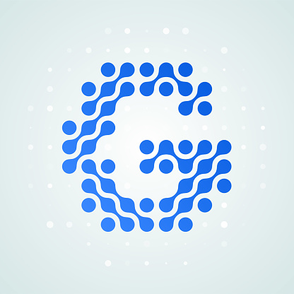 Letter G logo modern halftone icon. Vector flat letter G sign in futuristic blue dot line liquid font trendy digital design