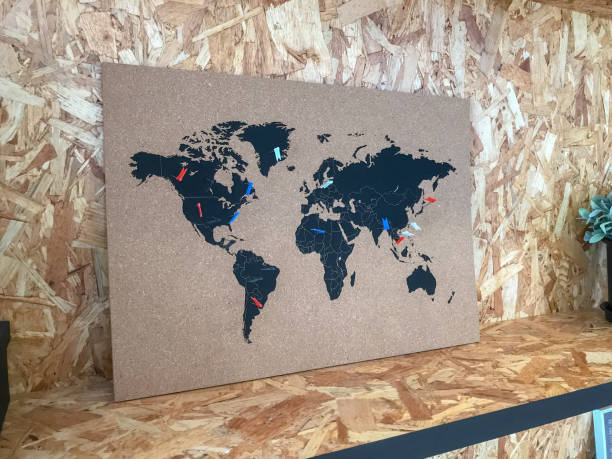 istock close up of map world wooden board 1031340054