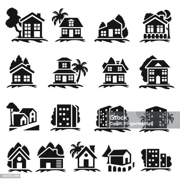 Real Estate Icon Set Stock Illustration - Download Image Now - Hut, Icon Symbol, House