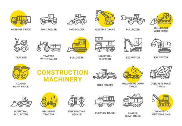 Construction Machinery Construction Machinery vector icon construction vehicle stock illustrations