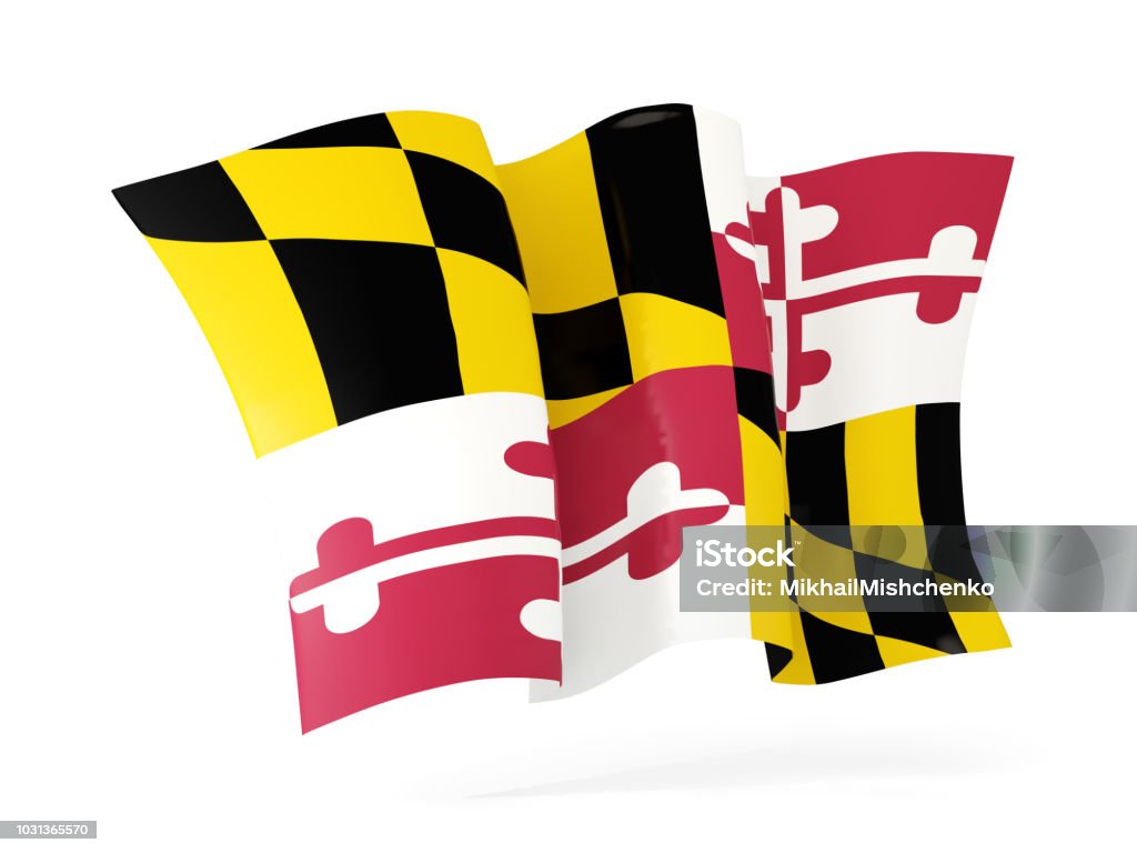 maryland state flag waving icon close up. United states local flags maryland state flag waving icon close up. United states local flags. 3D illustration Maryland State Flag Stock Photo