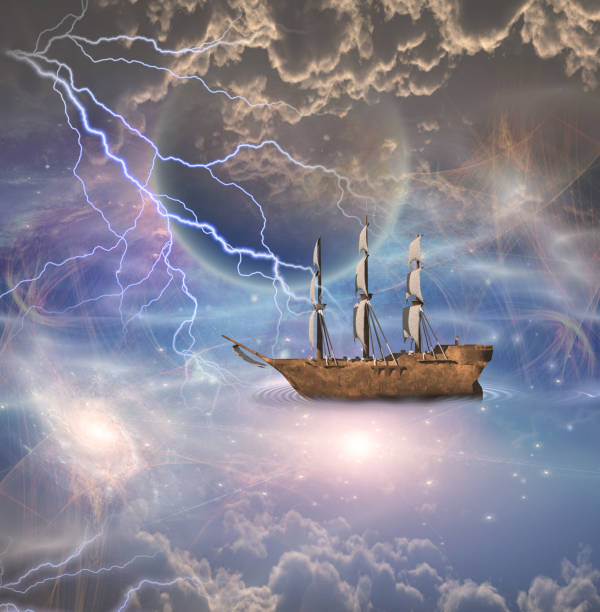 istock Sailing ship with full sails in fantastic scene 1031372524