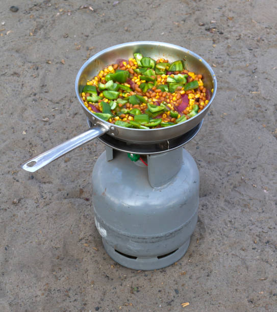 Cooking in the desert stock photo