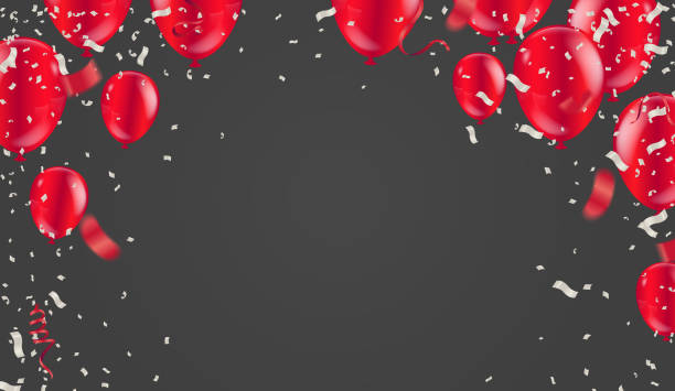 illustrations, cliparts, dessins animés et icônes de ballons rouge blanc, design concept confetti avec isolé sur fond blanc. illustration 3d de fête, ballons de fête - confetti balloon white background isolated