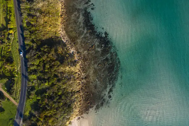 Aerial photograph capturing a coastal road in Mt Martha, Victoria.