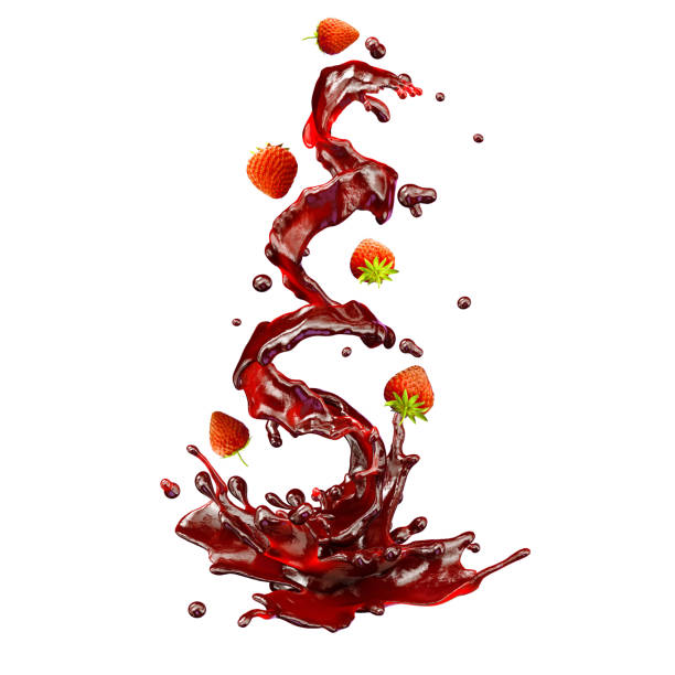 istock Juice splash with strawberries, droplets isolated. 3D illustration 1031400424