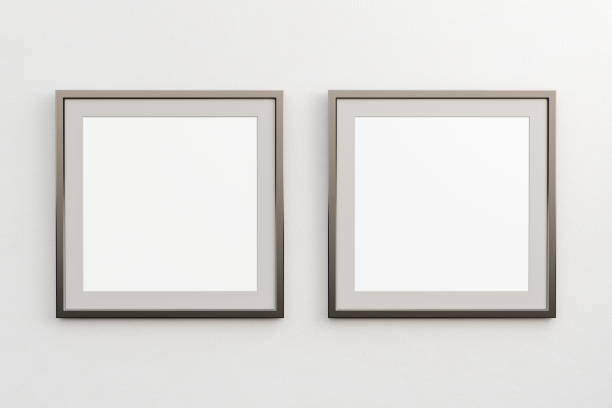 Square frames with blank poster Two square frames with blank poster mock up on white wall. Include clipping path around poster. 3d illustration two objects photos stock pictures, royalty-free photos & images